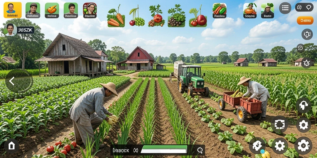 Screenshot gameplay 365ZK yang menunjukkan ladang hijau subur.