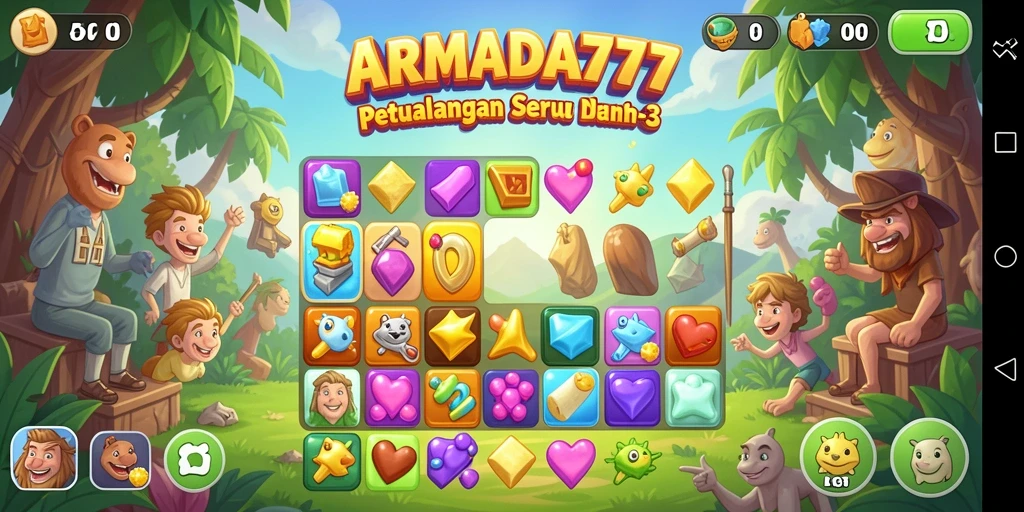 Tangkapan layar gameplay ARMADA777 yang menampilkan tantangan match-3 yang mengasyikkan.