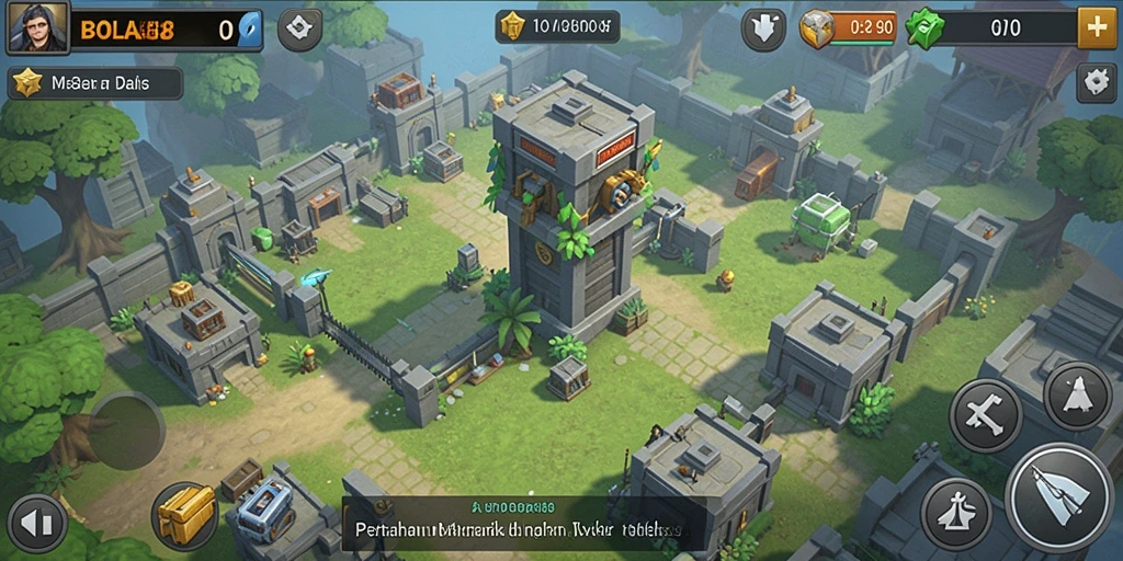 Tampilan gameplay menawan dari BOLA88 dalam pertahanan menara.