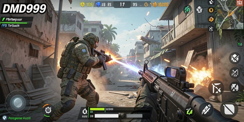 Gameplay DMD999 yang intens dalam pertempuran FPS.