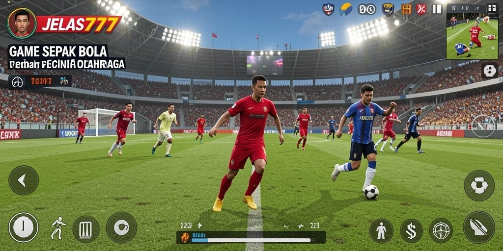 Screenshot menunjukkan aksi seru permainan sepak bola JELAS777.