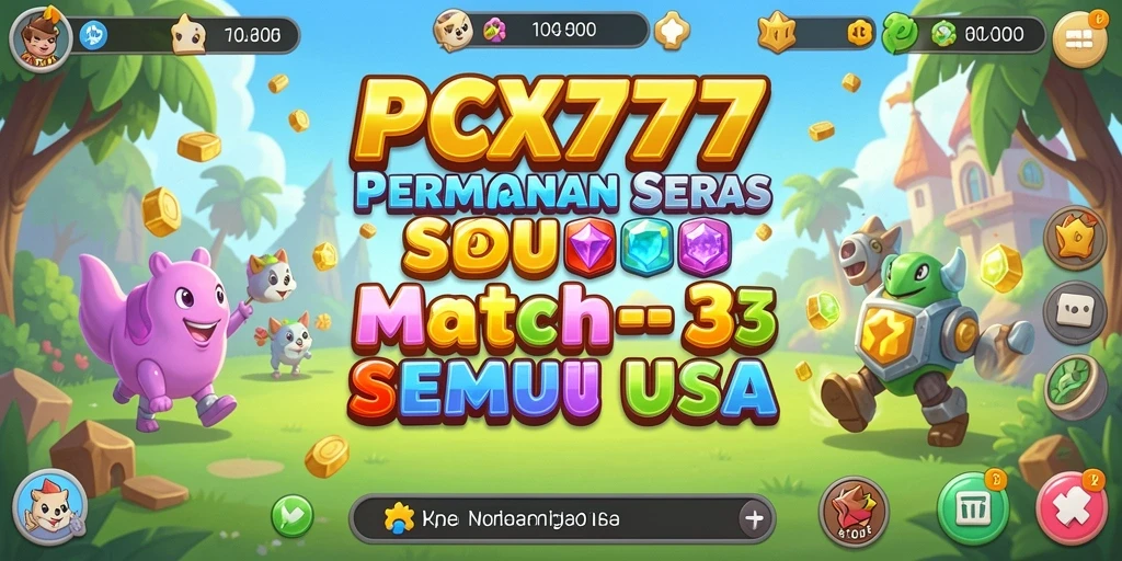 Screenshot menampilkan gameplay seru Match-3 dengan kombinasi warna-warni.