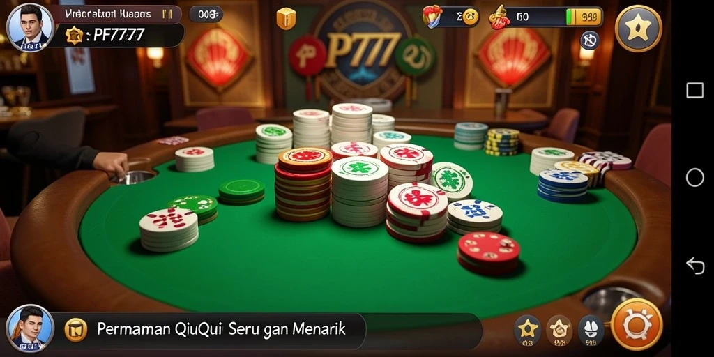 Screenshot PF777 menunjukkan gameplay QiuQiu yang seru dan interaktif.