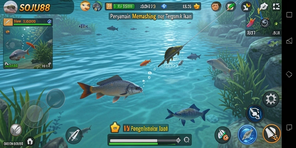 Tampilan gameplay SOJU88 dengan ikan yang beraneka ragam.