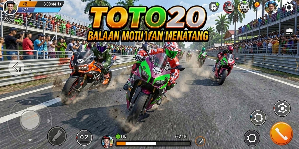 Screenshot dari gameplay menampilkan balapan motor yang seru dan penuh aksi.